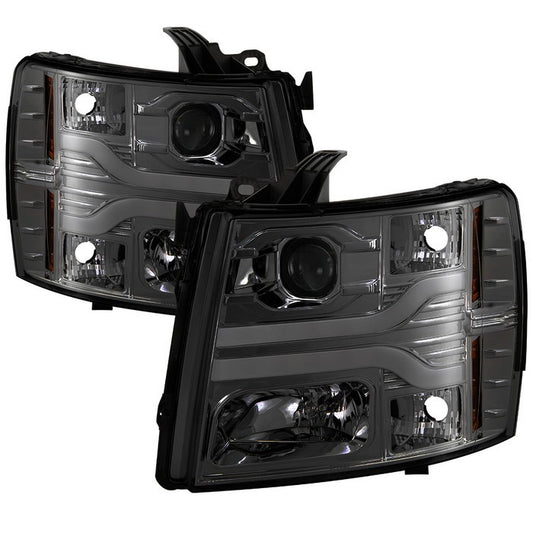 Spyder Silverado 1500 2500HD 3500HD 07-13 light bar Headlights Smoke display showing show PRO-YD-CS07V3-LBDRL-SM