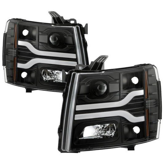 Spyder platinum Silverado 1500 2500HD 3500HD 07-13 Headlights Black display showing show PRO-YD-CS07V3PL-BK