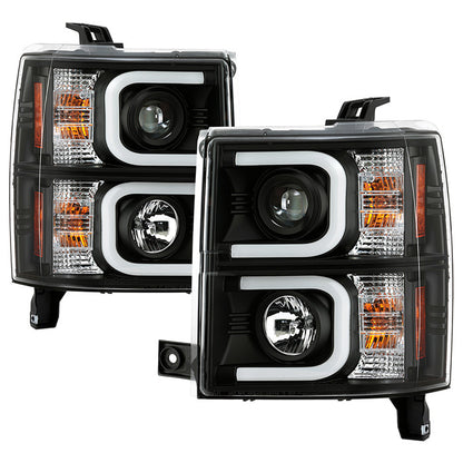 Spyder Chevy Silverado 1500 14-15 LED Bar Pro Headlights Black display showing show PRO-YD-CS14-LBDRL-BK