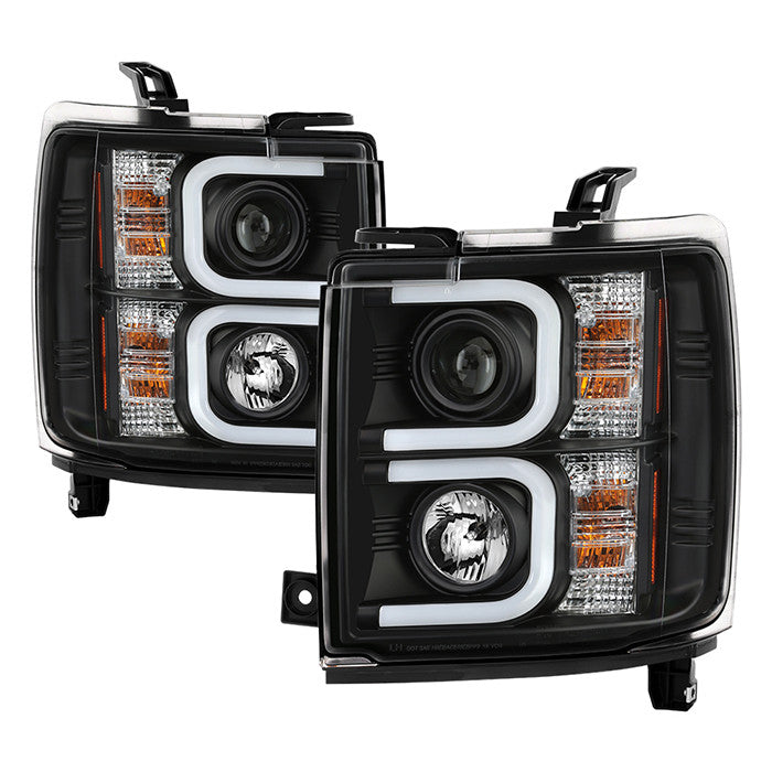 Spyder Silverado 15-19 2500HD 3500HD LED bar Headlights Black display showing show PRO-YD-CSHD14-LBDRL-BK