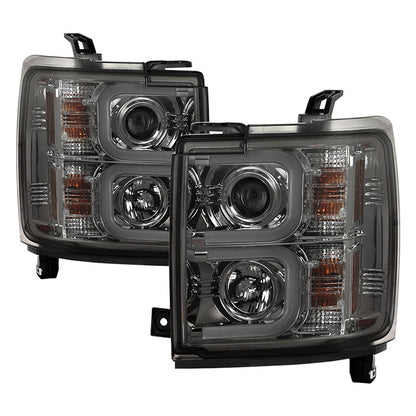 Spyder Silverado 15-19 2500HD 3500HD LED bar Headlights Chrome display showing show PRO-YD-CSHD14-LBDRL-SM