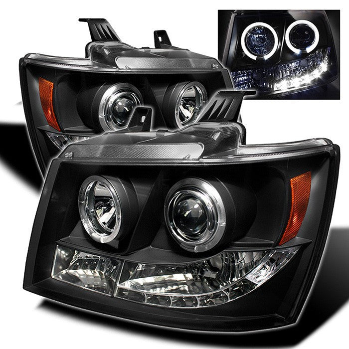 Spyder Suburban 1500/2500 Tahoe 07-14 Pro Headlights Black display showing show PRO-YD-CSUB07-HL-BK