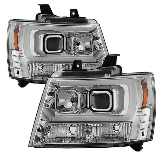 Spyder Suburban 1500/2500 Tahoe 07-14 LED Bar Headlights Chrome display showing show PRO-YD-CSUB07V2-DRL-C