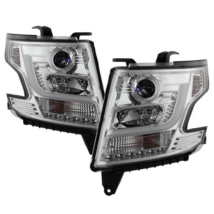 Spyder Chevy Tahoe/ Suburban 15-20 DRL Pro Headlights Chrome display showing show PRO-YD-CTA15-DRL-C