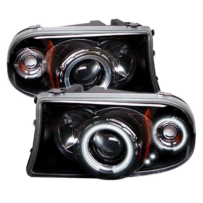 Spyder Dodge Dakota 97-04 1PC CCFL Halo Pro Headlights Black display showing show PRO-YD-DDAK97-CCFL-BK