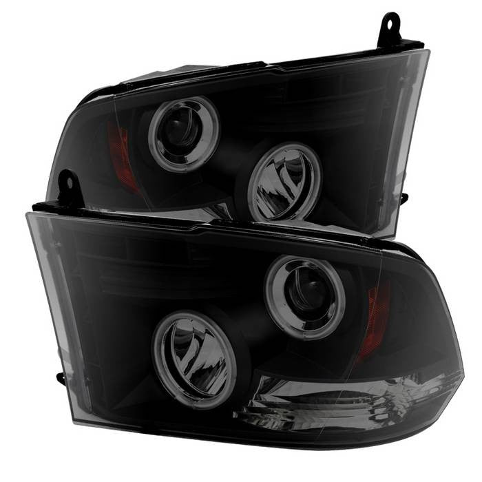 Spyder Dodge Ram 1500 2500 3500 10-18 CCFL Pro Headlights Black SM display showing show PRO-YD-DR09-CCFL-BSM