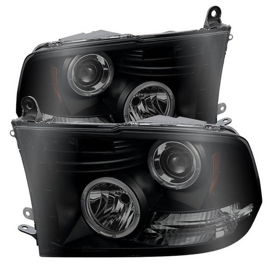 Spyder Dodge Ram 1500 2500 3500 10-18 Halo Pro Headlights Black SM display showing show PRO-YD-DR09-HL-BSM