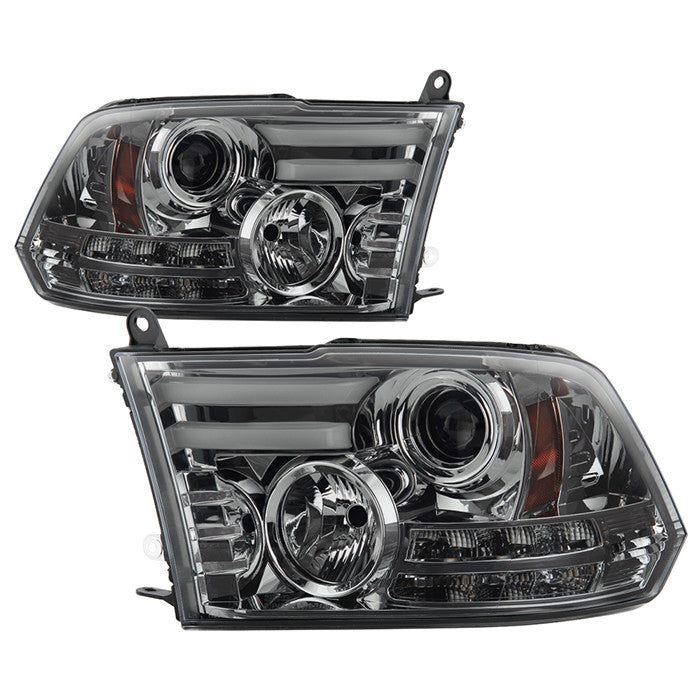 Spyder Dodge Ram 1500 2500 3500 10-18 LED Bar Headlights Smoke display showing show PRO-YD-DR09-LBDRL-SM