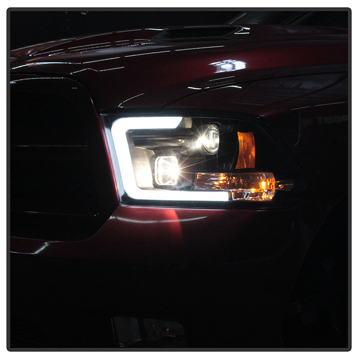 Dodge Ram 1500 2500 3500 10-18 V2 Pro Headlights installed and showing