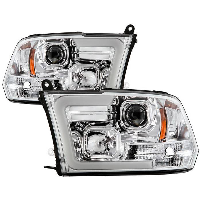 Spyder Dodge Ram 1500 2500 3500 10-18 LED bar Headlights Chrome display showing show PRO-YD-DR09V2-SB-C