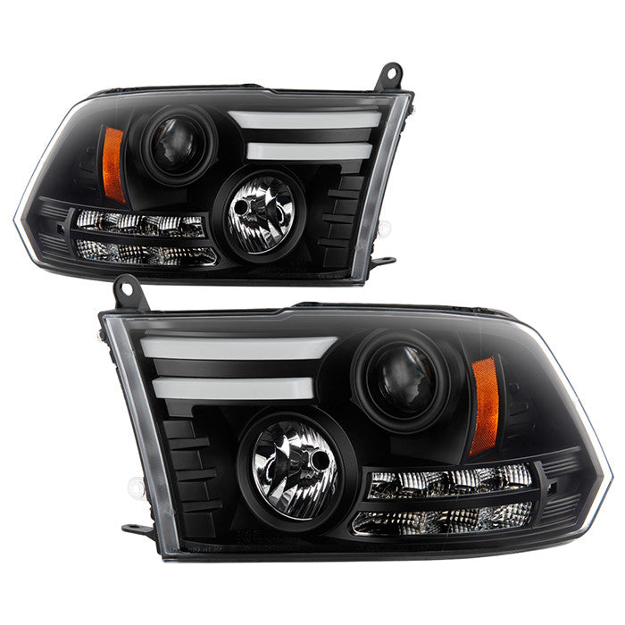 Spyder Dodge Ram 1500 2500 3500 13-18 LED Bar Headlights Black display showing show PRO-YD-DR13-LBDRL-BK