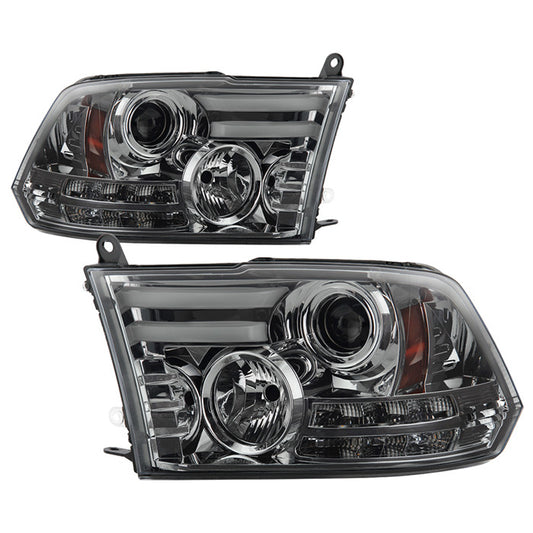 Spyder Dodge Ram 1500 2500 3500 13-18 Pro Headlights Smoke display showing show PRO-YD-DR13-LBDRL-SM