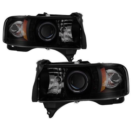 Spyder Dodge Ram 1500 2500 3500 94-01 Halo Pro Headlights Black SM display showing show PRO-YD-DR94-HL-AM-BSM