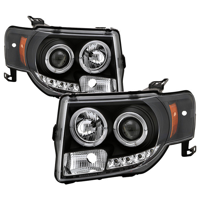 Spyder Ford Escape 08-12 DRL Projector Headlights Black display showing show PRO-YD-FES08-DRL-BK