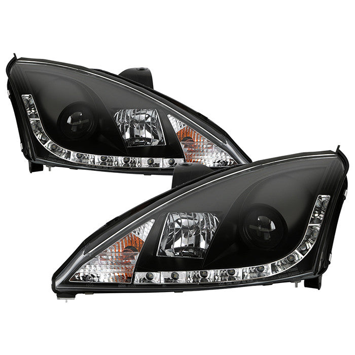 Spyder Ford Focus 00-04 LED DRL Projector Headlights Black display showing show PRO-YD-FF00-DRL-BK