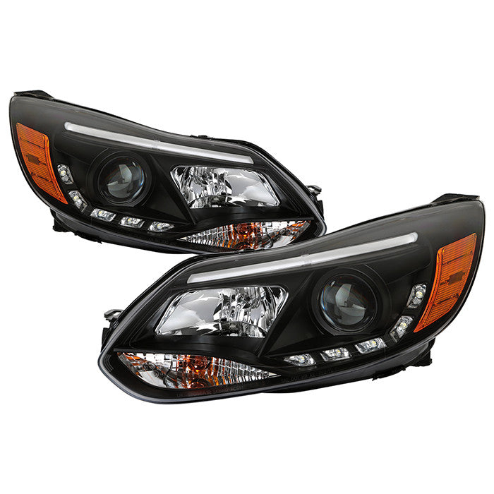 Spyder Ford Focus 12-14 DRL Pro Headlights Black display showing show PRO-YD-FF12-DRL-BK