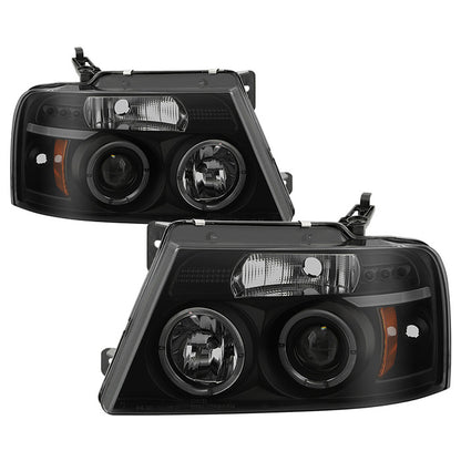 Spyder Ford F150 04-08 V2 Halo Projector Headlights Black SM display showing show PRO-YD-FF15004-HL-G2-BSM