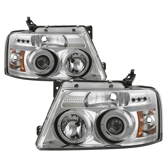 Spyder Ford F150 04-08 V2 Halo Projector Headlights Chrome display showing show PRO-YD-FF15004-HL-G2-C