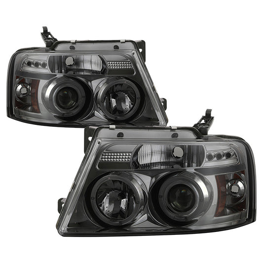 Spyder Ford F150 04-08 V2 Halo Projector Headlights Smoke display showing show PRO-YD-FF15004-HL-G2-SM