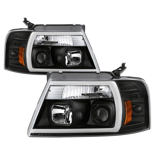 Spyder Platinum Ford F-150 04-08 Light Bar LED headlights Black display showing show PRO-YD-FF15004PL-BK