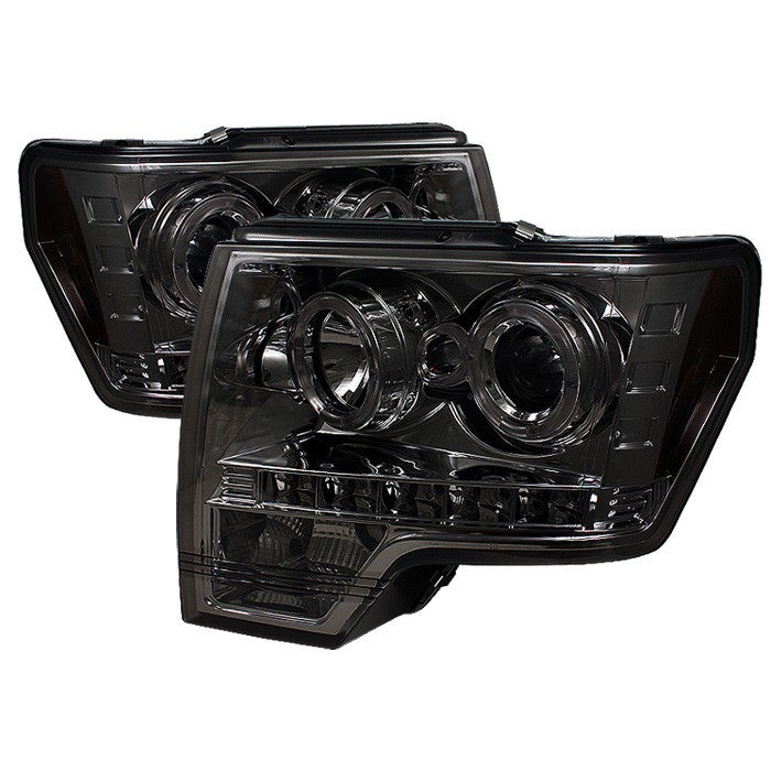 Spyder Ford F150 09-14 Halo Projector Headlights Smoke display showing show PRO-YD-FF15009-HL-SM