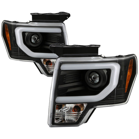 Spyder Ford F150 09-14 LED Bar Projector Headlights Black display showing show PRO-YD-FF15009-LBDRL-BK