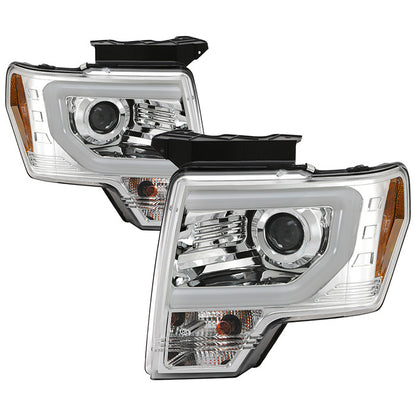 Spyder Ford F150 09-14 LED Bar Projector Headlights chrome display showing show PRO-YD-FF15009-LBDRL-C