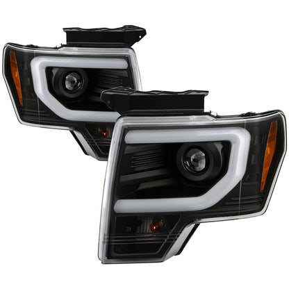 Spyder Apex Ford F150 09-14 Light Bar Pro Headlights Black display showing show PRO-YD-FF15009AP-BK