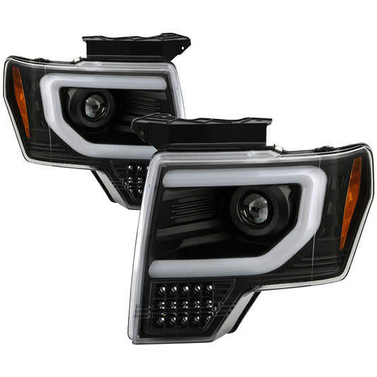 Spyder Apex Ford F150 09-14 Light Bar SEQ Headlights Black display showing show PRO-YD-FF15009AP-SEQ-BK