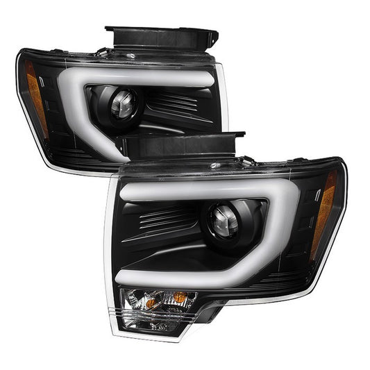 Spyder Ford F150 13-14 LED Bar Pro Headlights Black OEM Xenon display showing show PRO-YD-FF15013-LBDRL-HID-BK