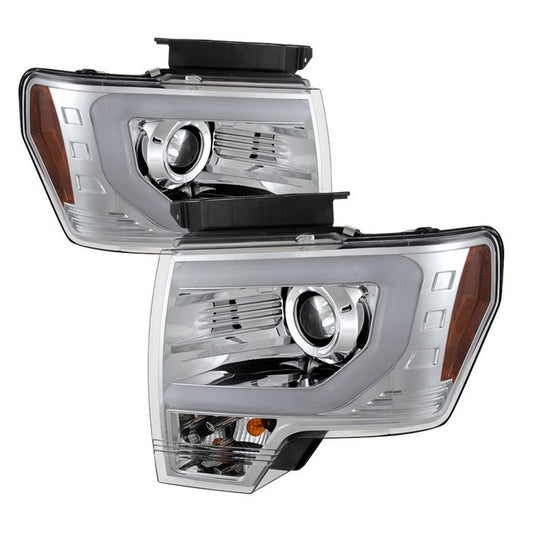 Spyder Ford F150 13-14 LED Bar Pro Headlights Chrome OEM Xenon display showing show PRO-YD-FF15013-LBDRL-HID-C