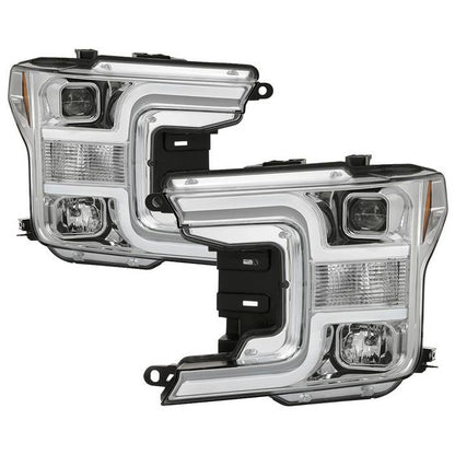 Spyder Ford F150 18-19 LED Bar DRL Pro Headlights Chrome display showing show PRO-YD-FF15018-LB-C