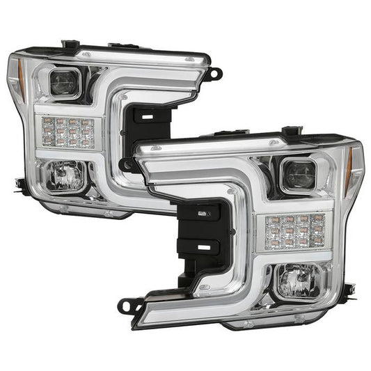 Spyder Ford F150 18-19 LED bar SEQ signal Headlights Chrome display showing show PRO-YD-FF15018-LBSEQ-C