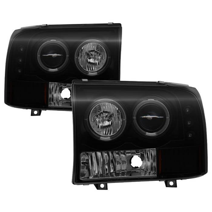 Spyder Ford F250 Super Duty 99-04 / Excursion 00-04 V2 Halo Projector Headlights Black smoke