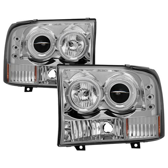 Spyder F250 Super Duty/ Excursion 00-04 V2 Halo Headlights Chrome display showing show PRO-YD-FF25099-1P-G2-C