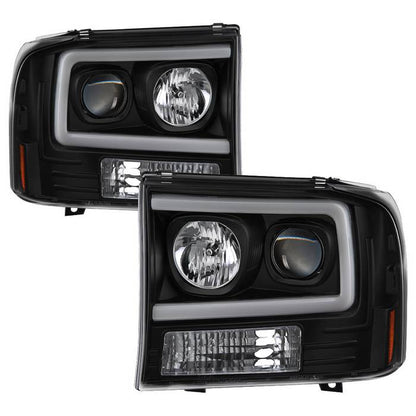 Spyder F250 Super Duty/ Excursion 00-04 V2 Pro Headlights Black display showing show PRO-YD-FF25099V2-LB-BK