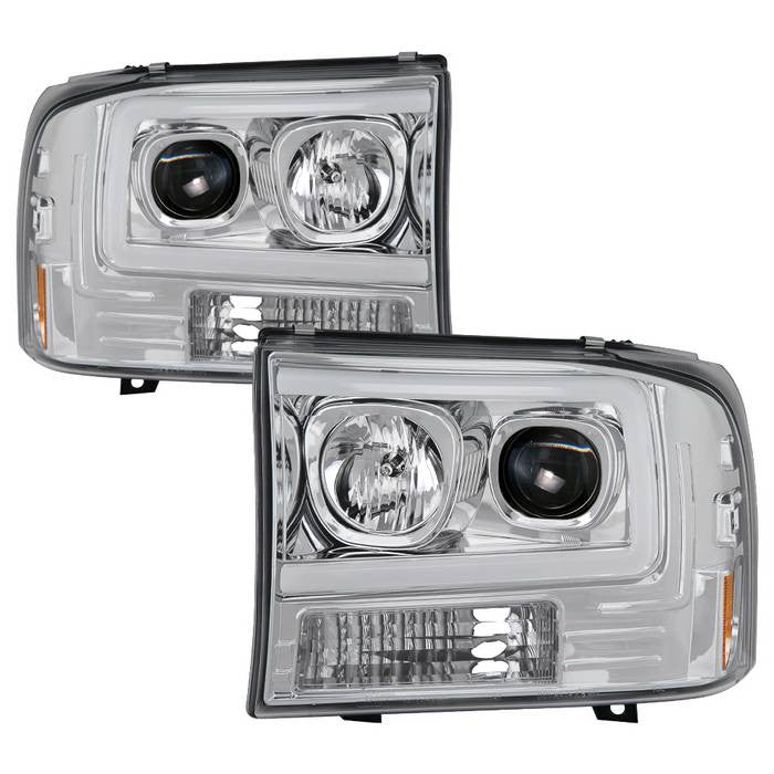 Spyder F250 Super Duty/ Excursion 00-04 V2 Pro Headlights Chrome display showing show PRO-YD-FF25099V2-LB-C