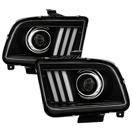 Spyder Ford Mustang 05-08 V2 DRL Projector Headlights Black display showing show PRO-YD-FM05V2-DRL-BK