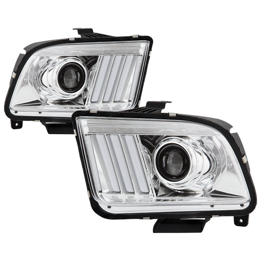 Spyder Ford Mustang 05-08 V2 DRL Projector Headlights chrome display showing show PRO-YD-FM05V2-DRL-C