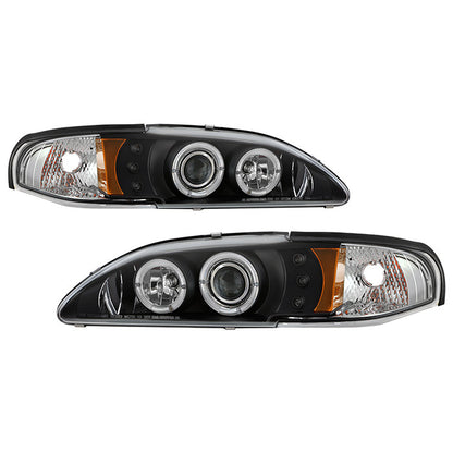 Spyder Ford Mustang 94-98 1PC Halo Pro Headlights Black display showing show PRO-YD-FM94-1PC-AM-BK