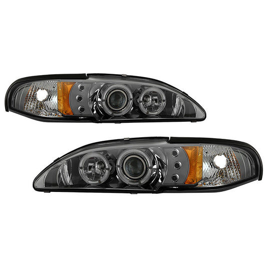 Spyder Ford Mustang 94-98 1PC Halo Pro Headlights Chrome SM display showing show PRO-YD-FM94-1PC-AM-SMC