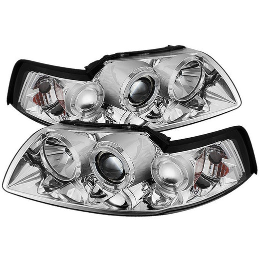 Spyder Ford Mustang 99-04 Halo Projector Headlights Chrome display showing show PRO-YD-FM99-1PC-AM-C