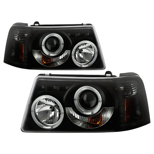 Spyder Ford Ranger 01-11 1PC Halo Projector Headlights Black Smoke display showing show PRO-YD-FR01-1PC-HL-BSM