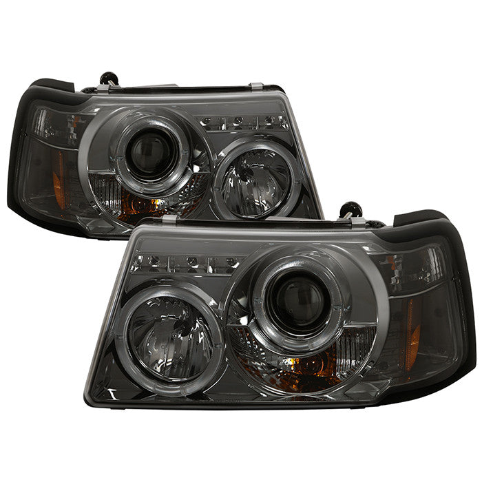 Spyder Ford Ranger 01-11 1PC Halo Projector Headlights Smoke display showing show PRO-YD-FR01-1PC-HL-SM