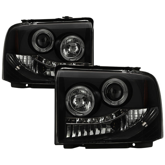 Spyder Ford F250/350/450 Super Duty 05-07 Pro Headlights Black SM display showing show PRO-YD-FS05-HL-BSM