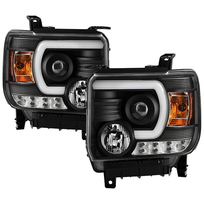 Spyder GMC Sierra 1500/2500HD/3500HD 14-18 headlights Black display showing show PRO-YD-GS14V2-LBDRL-BK