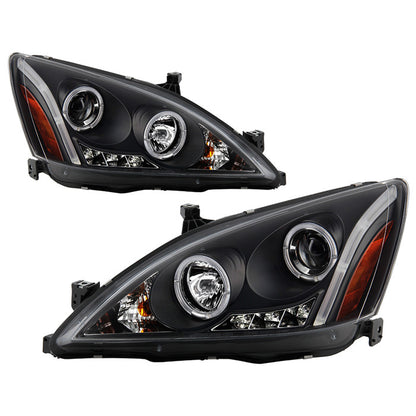 Spyder Accord 03-07 LED Halo Projector Headlights Black display showing show PRO-YD-HA03-AM-BK