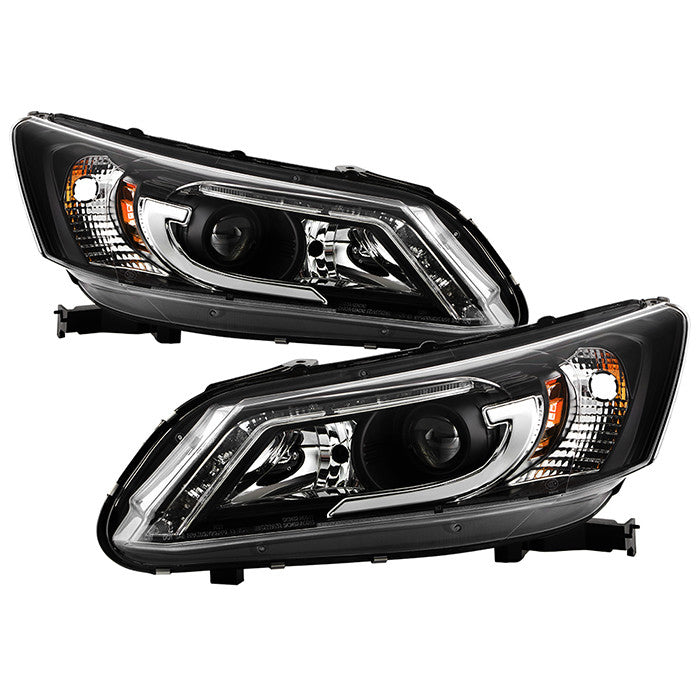 Spyder Honda Accord 13-15 4DR LED Bar Pro Headlights Black display showing show PRO-YD-HA13-LBDRL-BK