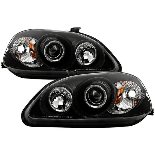 Spyder Honda Civic 96-98 Halo Projector Headlights Black display showing show PRO-YD-HC96-AM-BK