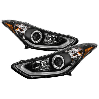 Spyder Hyundai Elantra 11-13 Halo Projector Headlights Black display showing show PRO-YD-HYELAN11-DRL-BK